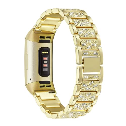 KAREN66 Damen Armband Kompatibel mit Fitbit Charge 6 Armband, Bling Metallband Diamant Edelstahl Ersatzarmband für Fitbit Charge 6 Aktivitäts Tracker Strass Armbänder Mädchen (Gold) von KAREN66