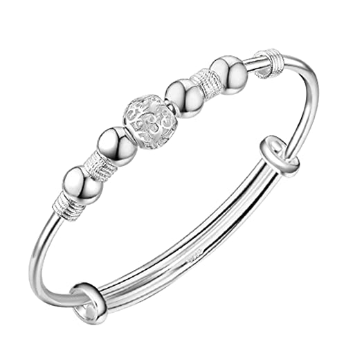 KAREN66 Damenarmband 1 STÜCK Silber Perlen Armband Silber Länge Einstellbar Armband Schmuck Charm Armband Drehen Glück Armband Geburtstag Überraschungsgeschenk Für Frau Mädchen (A, One Size) von KAREN66