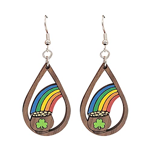 KAREN66 Happy St. Patricks Day Holz Ohrringe Damen Mädchen Regenbogen Ohrringe Ohrhänger Funny Ohrstecker Ohrschmuck Frau Mädchen (A, One Size) von KAREN66