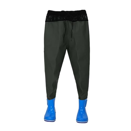 KAREN66 Kinderwathose Wathose für Kinder Junge Mädchen Elastische Taille Anglerhose mit Stiefeln wasserdichte Atmungsaktive Crosswater Waders Nylon & PVC Fischerhose (Armeegrün, 12 Jahre) von KAREN66