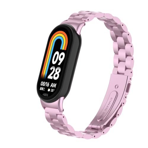 KAREN66 Metallrmband Kompatibel mit Xiaomi Smart Band 8 Armband Metall, Solides Edelstahl Metallband Ersatzarmband für Xiaomi Mi Band 8 Armbänder Damen Herren (Rosa) von KAREN66