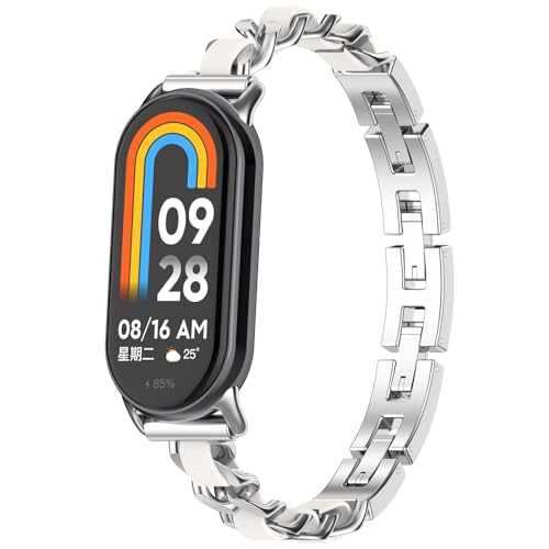 KAREN66 Slim Armband Kompatibel mit Xiaomi Smart Band 8 Armband, dünnes Edelstahl Metallband schmal Ersatzarmband für Xiaomi Mi Band 8 Armbänder Damen Mädchen (Silber) von KAREN66