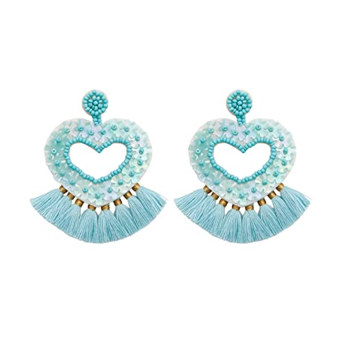 KAREN66 Valentinstag Ohrringe Damen Boho Quaste Ohrringe Handgewebte Pailletten Liebe Valentine Ohrringe Ohrschmuck Frau Mädchen (Blue, One Size) von KAREN66