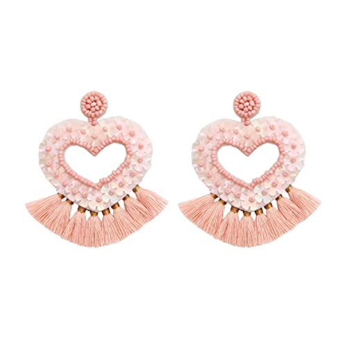 KAREN66 Valentinstag Ohrringe Damen Boho Quaste Ohrringe Handgewebte Pailletten Liebe Valentine Ohrringe Ohrschmuck Frau Mädchen (Pink, One Size) von KAREN66