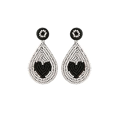 KAREN66 Valentinstag Reis Perlen Ohrringe Boho Retro Perlenohrringe Ethno-Stil übertrieben farbige Ohrstecker für Frauen Mädchen (Black, One Size) von KAREN66