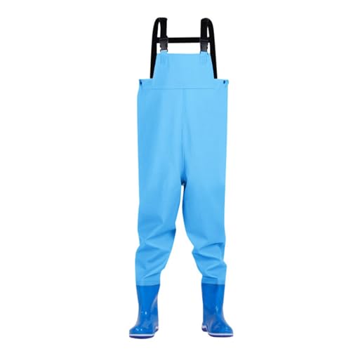 KAREN66 Wathose für Kinder Junge Mädchen Wathose mit Stiefeln wasserdichte Atmungsaktive Crosswater Waders Nylon & PVC Angelhose (Blue, 10-11 Years) von KAREN66