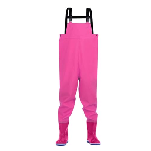 KAREN66 Wathose für Kinder Junge Mädchen Wathose mit Stiefeln wasserdichte Atmungsaktive Crosswater Waders Nylon & PVC Angelhose (Pink, 3-4 Years) von KAREN66