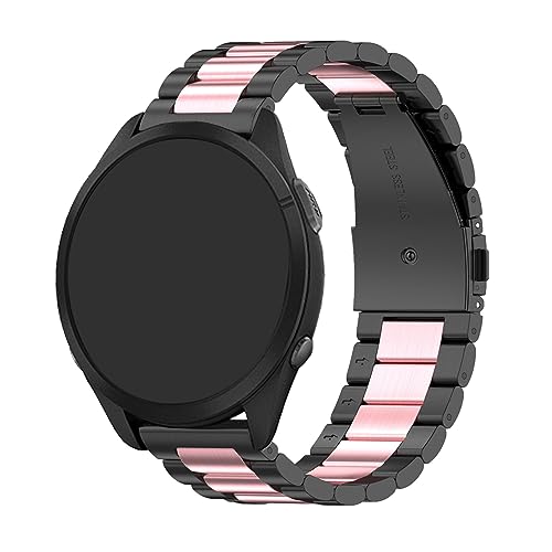 Metallarmband Kompatibel mit Huawei Watch GT 4 46mm Armband, Metall Ersatzarmband Wasserdicht Edelstahl Replacement Wrist Strap Zubehör Uhrenarmband für Damen & Herren (Schwarz/Rosa) von KAREN66