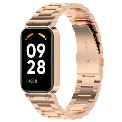 Metallarmband Kompatibel mit Xiaomi Smart Band 8 Active/Redmi Smart Band 2 Armband, Metall Ersatzarmband Wasserdicht Edelstahl Replacement Wrist Strap Zubehör Uhrenarmband für Damen Herren, Roségold von KAREN66