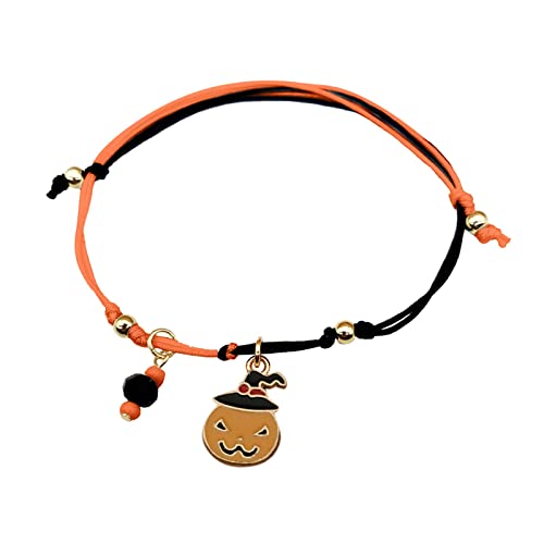 Personalisierbare Armbänder Herren Damen Armband Gewebtes Armband Halloween Armbänder für Männer Frauen Punk Skeleton Head Kürbiskette Armband Party Zubehör Halloween Weihnachten (B, One Size) von KAREN66