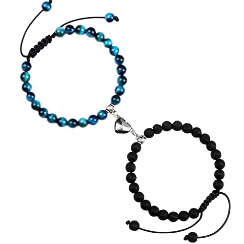 Personalisierbare Armbänder Herren Damen Armband Perlenarmband Lava verwitterter geflochtener Schmuck für Damen und Paare für Studenten Halloween Weihnachten Valentinstag (F, One Size) von KAREN66