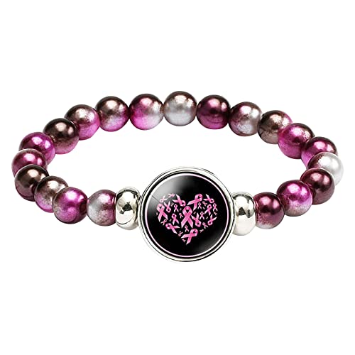 Personalisierbare Armbänder Herren Damen Armband Versteckte Hohle Perlen Cancer Awareness Perlen rosa Brustkrebs oder mehrfarbiges Armband, passend für die meisten Halloween Weihnachten (A, One Size) von KAREN66