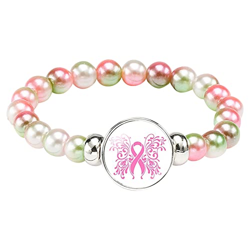 Personalisierbare Armbänder Herren Damen Armband Versteckte Hohle Perlen Cancer Awareness Perlen rosa Brustkrebs oder mehrfarbiges Armband, passend für die meisten Halloween Weihnachten (L, One Size) von KAREN66