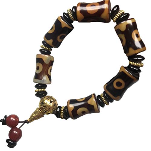 KARFRI Achat-Dzi-Perlen-Armband aus tibetischem Silber für Herren und Damen von KARFRI