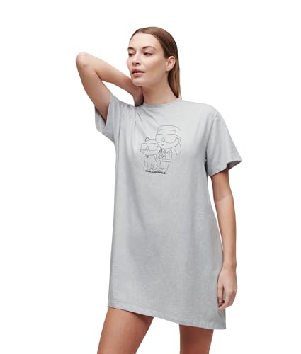 KARL LAGERFELD Damen Ikonik 2.0 T-Shirt Pyjama-Kleid, Grau/Schwarz, M von KARL LAGERFELD