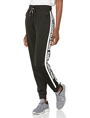 KARL LAGERFELD Damen Jogginghose mit Blockbuchstaben-Logo Trainingsanzug, schwarz/weiß, XS von KARL LAGERFELD