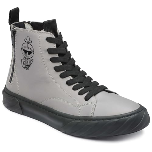 Karl Lagerfeld Paris Herren Hi Top doppeltem Reißverschluss und seitlichem Logo auf schwarzer Sohle Sneaker, grau, 45.5 EU von KARL LAGERFELD