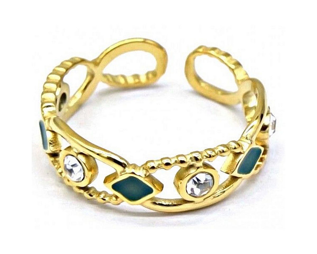 KARMA Fingerring KARMA Fingerring Damenring gold Edelstahl mit grünen Steinen (Fingerschmuck Damen Ring), Kristalle, Ring Damen Edelstahlring Fingerring von KARMA