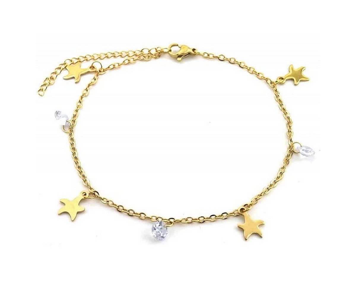 KARMA Fußkette mit Anhänger Fußkettchen mit Kristallen und Sternen gold, Fußkette Fussschmuck Damen mit Anhänger von KARMA