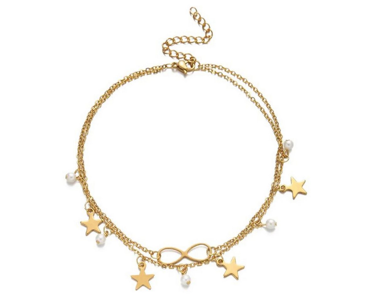 KARMA Fußkette mit Anhänger Fußkettchen silber oder gold mit Sternen und Infinity-Symbol (Fußschmuck), Edelstahl Damenschmuck Ewigkeitssymbol von KARMA