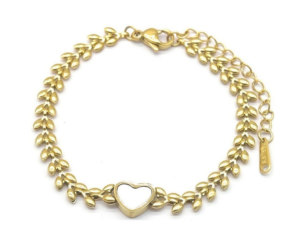 KARMA Armband Damenarmband gold Perlmut Herz in weiß, Goldarmband Damen Damenschmuck Gold von KARMA