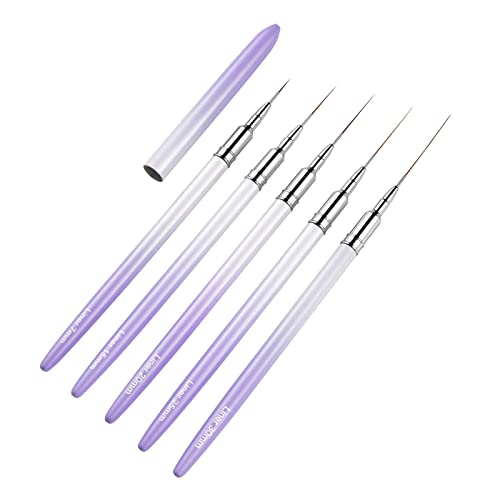 Nail Art Liner Pinsel 5pcs Nail Art Pinsel für lange Linien UV Gel Polish Malerei Nageldesign Pinsel Nagel Zeichenstifte Nail Art Liner Pinsel Set mit Kappe Nail Art Liner Pinsel Polish Painting von KASFDBMO