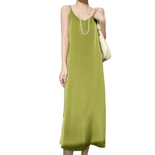 KATIAK Schwarzes Maxi Slip Kleid Aus Satin Mit V Ausschnitt, Sommer, Einfarbig, Spaghettiträger, Ärmellos, Langes, Figurbetontes Kleid, Seidiges Kleid Für Abend Cocktail Club Partys, Elegante Kle von KATIAK