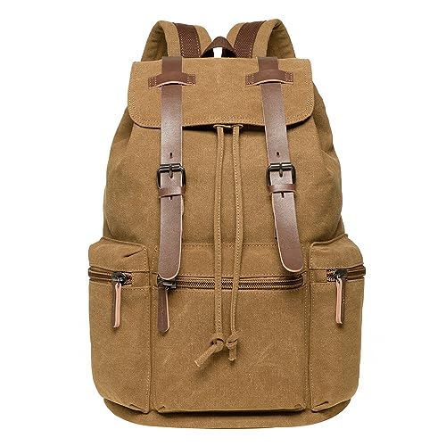 KAUKKO Canvas Rucksack Damen Herren für Arbeit, Ausflüge, Uni, 30 * 17 * 42 cm, 21 L, 0.89 KG (Khaki JNL-FP704-01) von KAUKKO