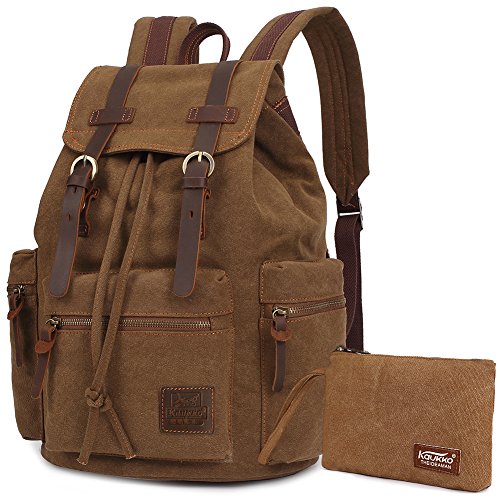 KAUKKO Vintage Rucksäcke, Canvas Laptop Rucksack Damen Herren Schulrucksack Daypack Stylisch Backpack für Outdoor Wanderreise Camping mit Großer Kapazität (Khaki T02) von KAUKKO