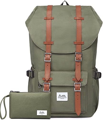 KAUKKO Rucksack Damen Herren Daypack für 15" Notebook mit Mäppchen für Schule, Uni, Reisen, Wandern, 22L, Grun von KAUKKO