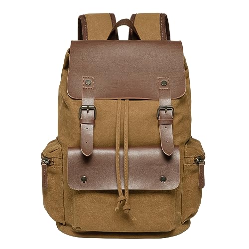 KAUKKO Vintage Canvas Rucksack für Damen und Herren, 28 * 17 * 42 cm, 19L, 0.9 KG (Khaki JNL-FP705-01) von KAUKKO