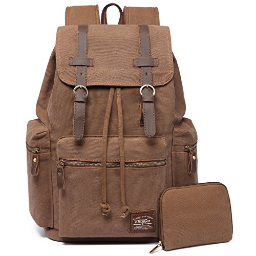 KAUKKO Vintage Rucksäcke, Canvas Laptop Rucksack Damen Herren Schulrucksack Daypack Stylisch Backpack für Outdoor Wanderreise Camping mit Großer Kapazität (Khaki 702-1) von KAUKKO