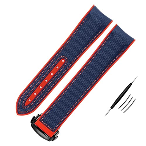 KAVJU Nylon-Silikon-Uhrenarmband für Omega-Uhrenarmband, 20 mm, 21 mm, 22 mm, Silikon-Uhrenarmband, Faltschließe, gebogenes Ende, Armband mit Logo, 21 mm, Achat von KAVJU