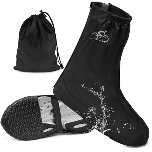 Regenschutz Schuhe Fahrrad, Überschuhe Regenschuhe Wasserdichte, Überzieher Regen Überziehschuhe Winterdicht, Wasserdichte Gamaschen Regenüberschuhe mit Reflektorstreifen Schwarz für Herren Damen von KAZATE