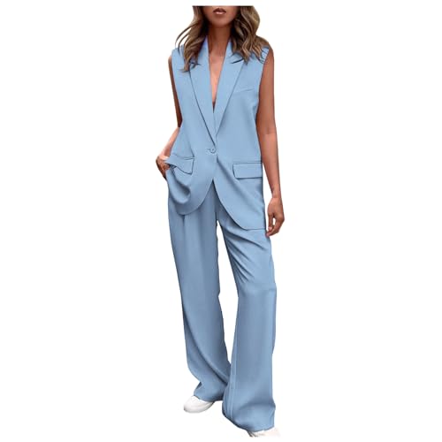 KBOPLEMQ Hosenanzug Damen Elegant 2 Teiler Ärmellos Blazer Weste und Hose Outfit Zweiteiliger Frauen Crop Weste und Lang Hosen Lounge Sets mit Knöpfen Business Anzug Set Sommer Streetwear KBOPLEMQ Hosenanzug Damen Elegant 2 Teiler Ärmellos Blazer Weste und Hose Outfit Zweiteiliger Frauen Crop Weste und Lang Hosen Lounge Sets mit Knöpfen Business Anzug Set Sommer Streetwear von KBOPLEMQ