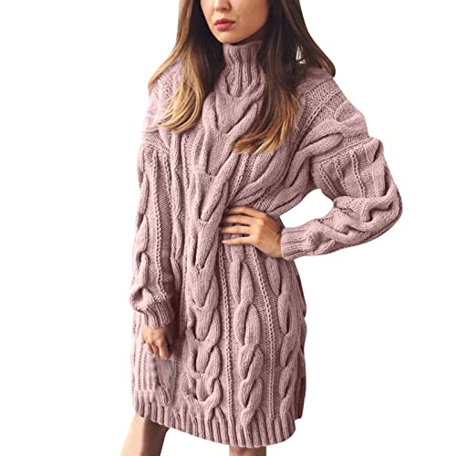 KBOPLEMQ Pulli Kleid Damen Lang Grobstrick Pulloverkleid Warme Strick Longpullover Kleid Winter Freizeitkleid Sweater Einfarbig Minikleid Sweater Kleid Elegant Stretch Dress Wickelkleid Partykleid von KBOPLEMQ