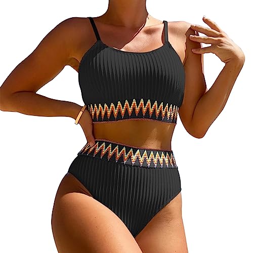 KBRPEY Damen Bikini Set High Waist Schwimmanzug Trendy Sexy Bademode Zweiteiliger Badeanzug Triangel Bikini Swimsuit Beachwear (Schwarz L) von KBRPEY