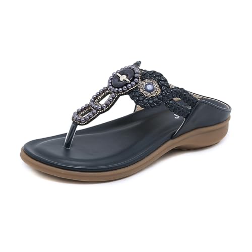 KEAOZVFE Damen Sandalen Sommer Böhmische flache Sandalen Schuhe Dressy Sandalen Urlaub Sandalen für Frauen Strand Sandalen bequeme flache Kleid Sandalen für Frauen von KEAOZVFE