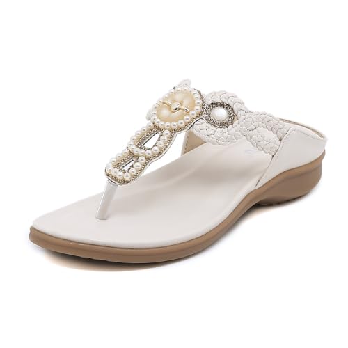 KEAOZVFE Damen Sandalen Sommer Böhmische flache Sandalen Schuhe Dressy Sandalen Urlaub Sandalen für Frauen Strand Sandalen bequeme flache Kleid Sandalen für Frauen von KEAOZVFE