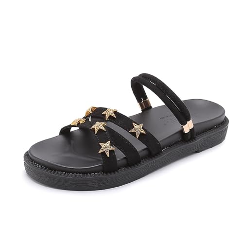 KEAOZVFE Damen Star Sandalen Damen Open Toe Sandalen Damen Casual Sandalen Damen Strand Sandalen Damen Breite Sandalen Damen Flache Sandalen Sommer Damenschuhe Bequem von KEAOZVFE