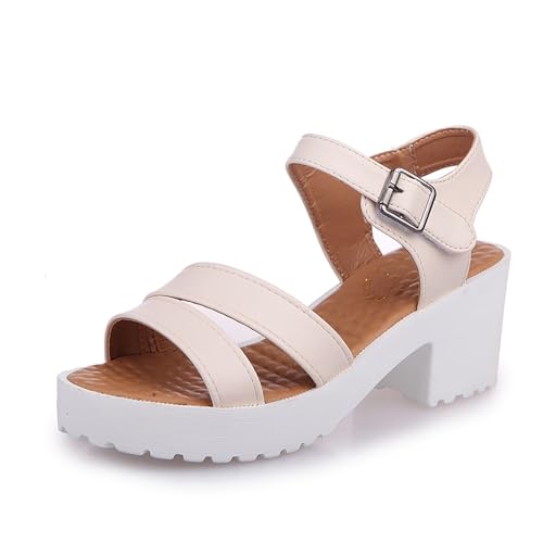 KEAOZVFE Frauen breite Sandalen, offene Zehen dicke Fersensandalen, Sommer dicke Sohle quadratische Fersensandalen, Frauen lässige Sandalen, Frauen niedrige Fersensandalen von KEAOZVFE