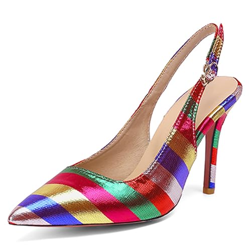 KEAOZVFE Gestreifte spitze High Heels, Sommer Damensandalen, Damen High Heels mit offener Zehe, übergroße schmale Heels, Sommer Schnürsenkel High Heels, Color Blocking High Heels von KEAOZVFE