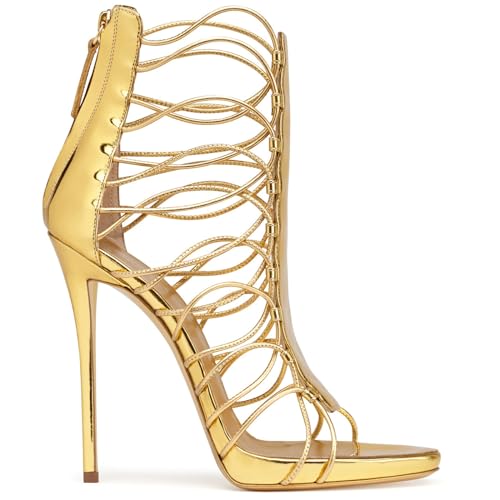 KEAOZVFE Sommer Frauen High Heel Schuhe High Top Dünne High Heel Sandalen Gold Reißverschluss High Heel Schuhe Große handgemachte High Heel Sandalen von KEAOZVFE