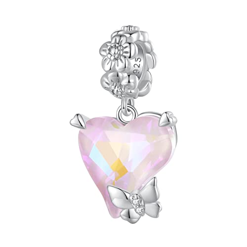 925 Sterling Silber Blume Schnalle Kopf Mokka Schmetterling Charms Baumeln Perlen, Diy Rosa Herz Anhänger Geschenk For Frauen Mädchen Kompatibel mit Pandora Charm Armband und Halsketten Bsc809, KEDD von KEDDJI