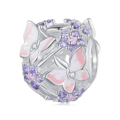 925 Sterling Silber Lila Farbverlauf Tropfen Schmetterling Charms Baumelnde Perlen, Elegantes Diy Anhänger Geschenk For Frauen Mädchen Kompatibel mit Pandora Bettelarmbändern und Halsketten (C, KEDD von KEDDJI