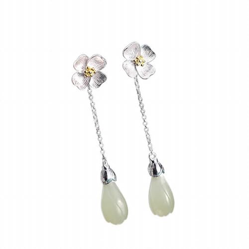 Ethnische Stil Kleidung Accessoires S925 Silber Schmuck Magnolia Hotan Jade Jade Ohrringe, KEDDJI, Ohrstecker von KEDDJI