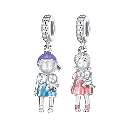 KEDDJI 925 Sterling Silber Junge Mädchen Bead Charms Baumelnde Perlen, Diy Süßes Cartoonanhängergeschenk For Frauen Mädchen, Kompatibel mit Pandora Charmarmbändern und Halsketten, 2pcs, von KEDDJI