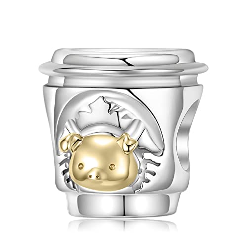 KEDDJI 925 Sterling Silber Kaffeeschwein Charm Dangle Beads, Diy Handgemachter 14K Gold Anhänger For Pandora Troll Chamilia Biagi European Style Armband & Halsketten Pc1443Gold von KEDDJI