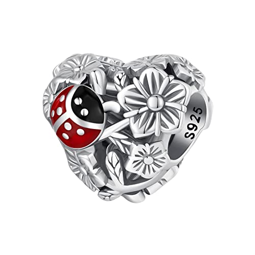 KEDDJI 925 Sterling Silber Lucky Marienkäfer Bead Charms Baumeln Perlen, Diy Vintage Herz Blume Anhänger Geschenk For Frauen Mädchen Kompatibel mit Pandora Charm Armband und Halsketten Scc2524 von KEDDJI