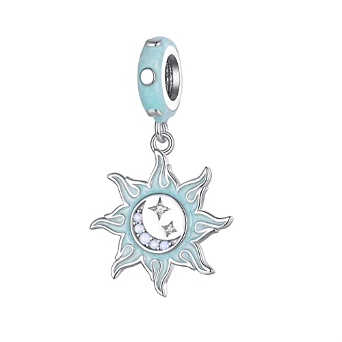 KEDDJI 925 Sterling Silber Opal Sonne Mond Bead Charms Baumelnde Perlen, Diy Mystic Retro Sun Anhänger Geschenk For Frauen Mädchen Kompatibel mit Pandora Charm Bracelets und Halsketten Bsc855 von KEDDJI